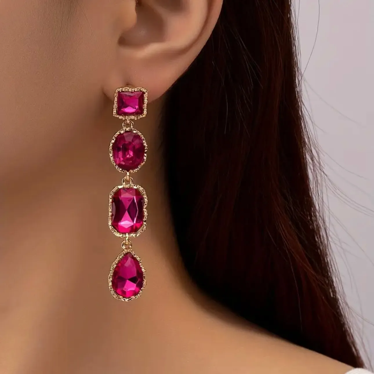 Green Geometric Rhinestone Earrings