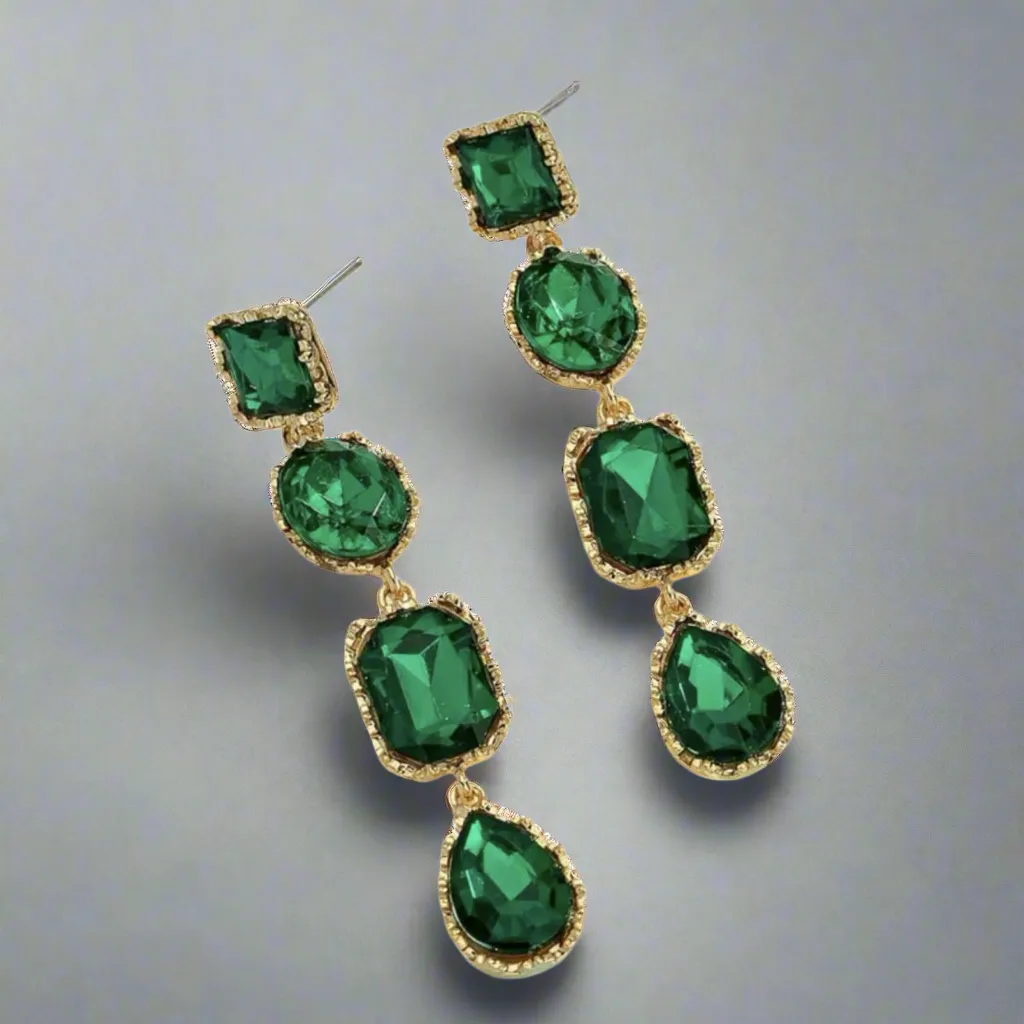 Green Geometric Rhinestone Earrings