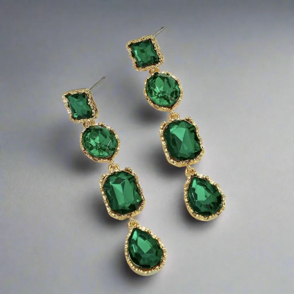 Green Geometric Rhinestone Earrings