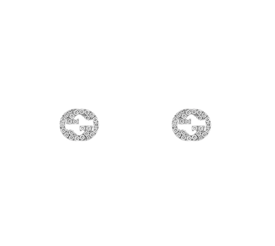 Gucci 18K White Gold Interlocking G Diamond Studs