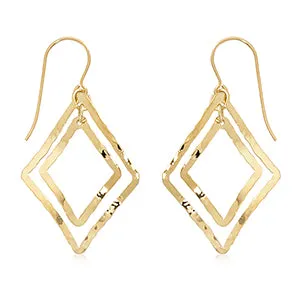 Hammered Finish Double Dangle Earrings - 14kt Yellow Gold