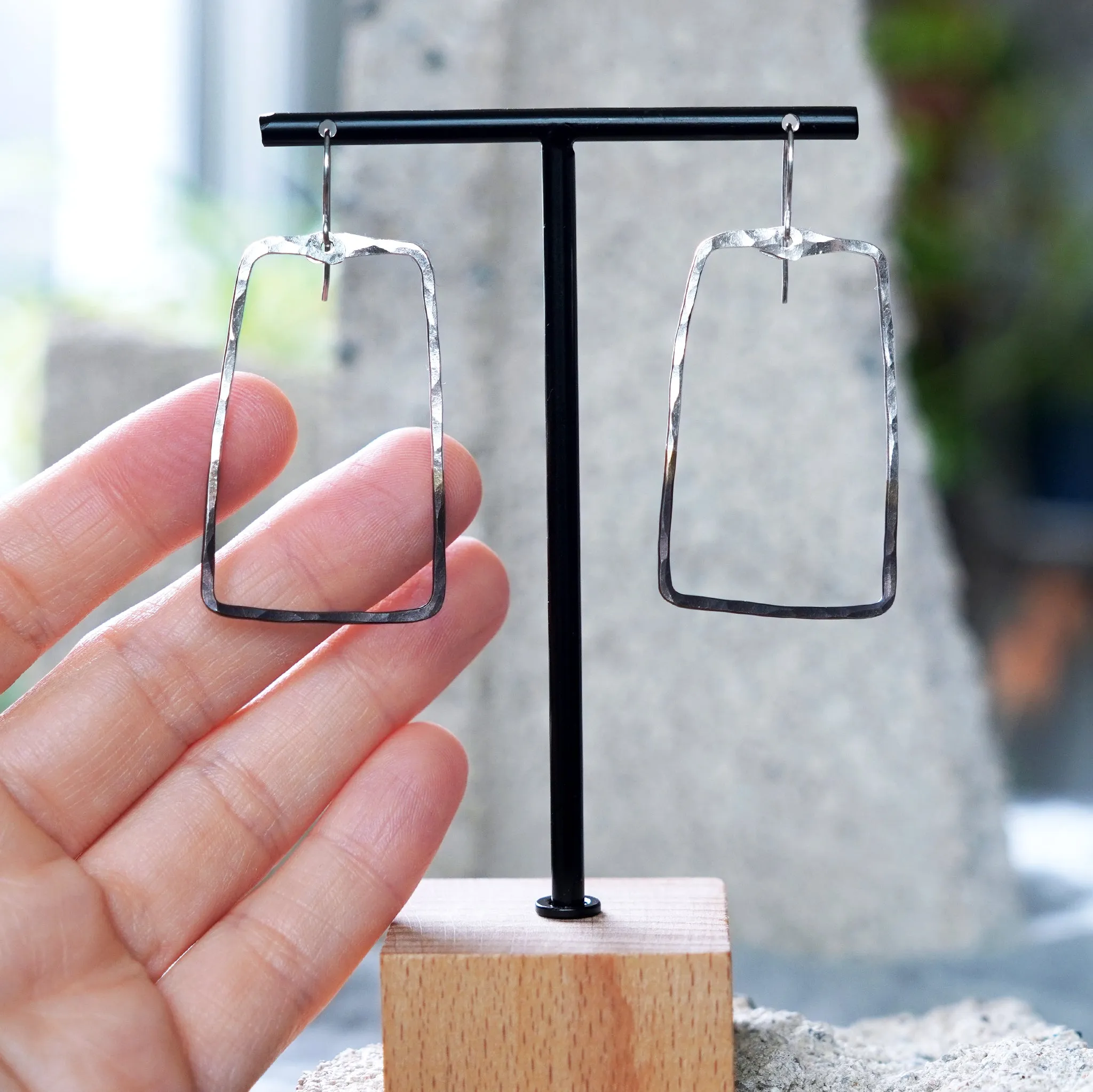 Hammered Sterling Silver Geometric Ombre Patina Earrings