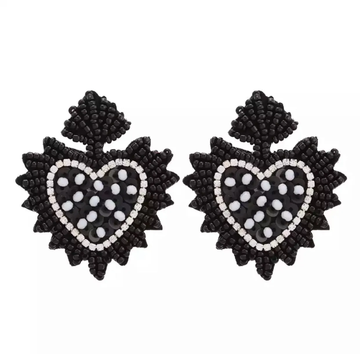 Hand beaded heart earrings 230-15 | Erika Williner Designs