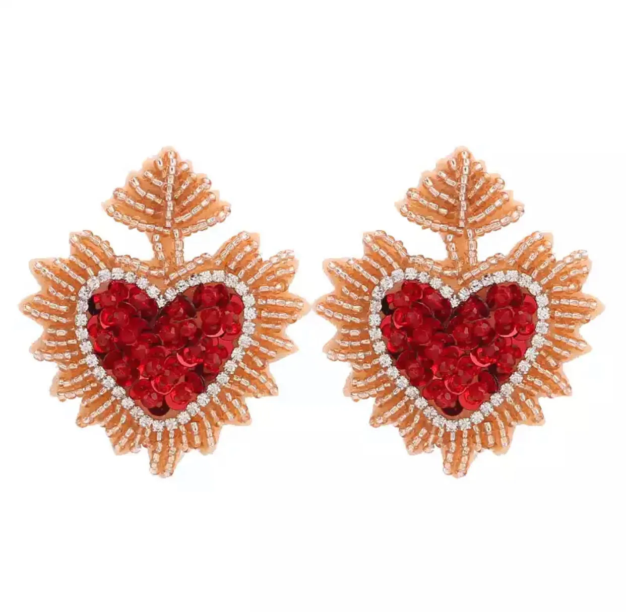 Hand beaded heart earrings 230-15 | Erika Williner Designs