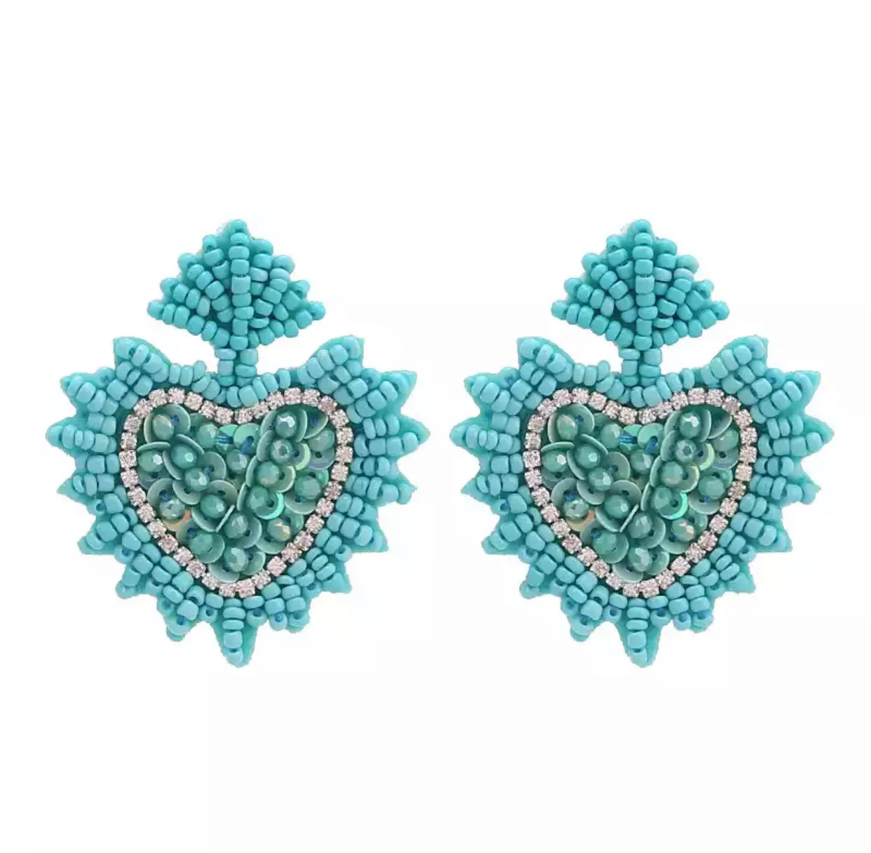 Hand beaded heart earrings 230-15 | Erika Williner Designs