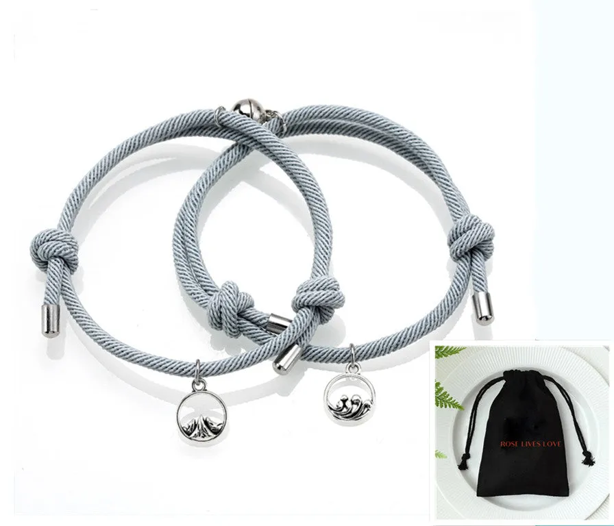 Hand-Woven Ancient Silver Love Vows Magnet Lovers Bracelet