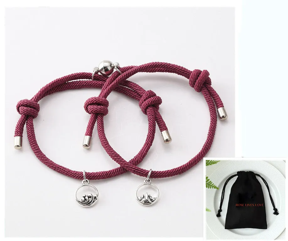 Hand-Woven Ancient Silver Love Vows Magnet Lovers Bracelet