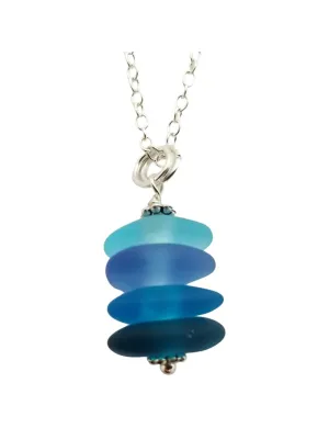 Handmade "Blue Hawaii" Beach Pebble Stacked sea glass necklace,   Hawaiian Gift, FREE gift wrap, Free Gift Message