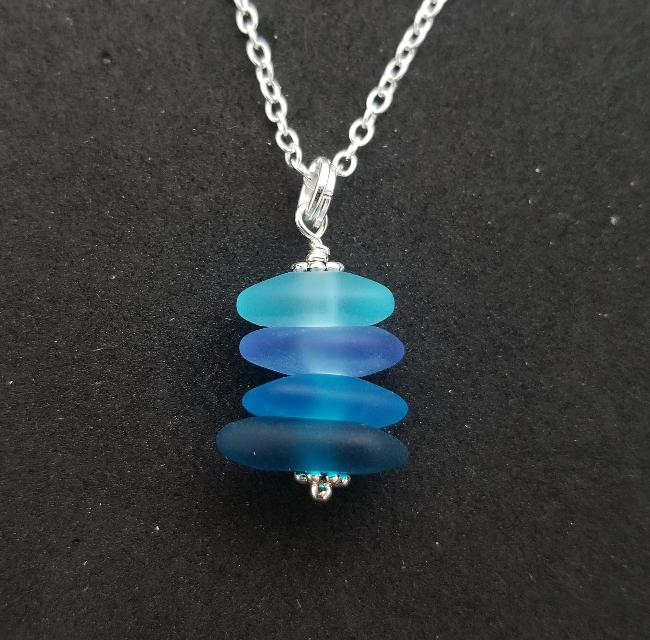 Handmade "Blue Hawaii" Beach Pebble Stacked sea glass necklace,   Hawaiian Gift, FREE gift wrap, Free Gift Message