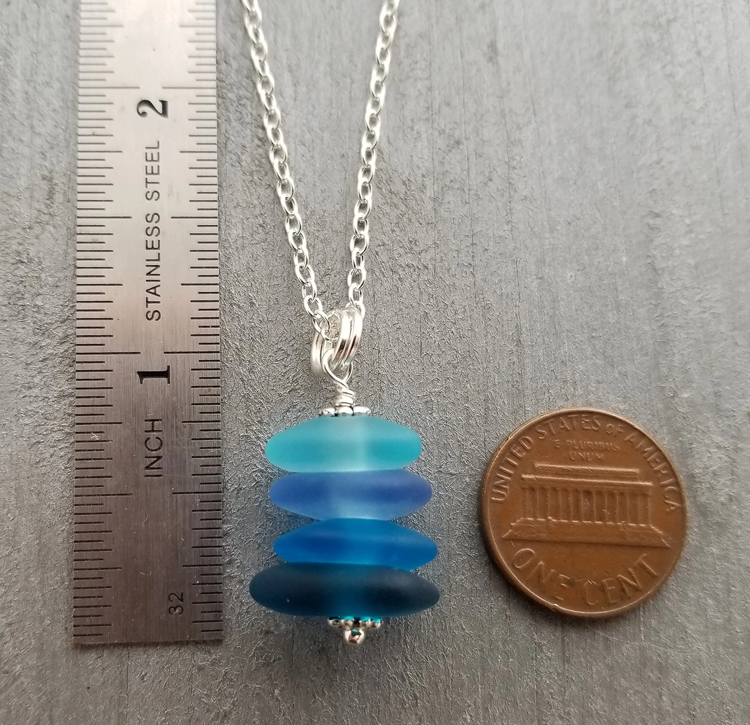 Handmade "Blue Hawaii" Beach Pebble Stacked sea glass necklace,   Hawaiian Gift, FREE gift wrap, Free Gift Message