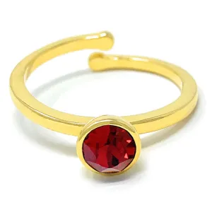 Harley Adjustable Ring with Red Siam Round Crystals from Swarovski Gold Plated