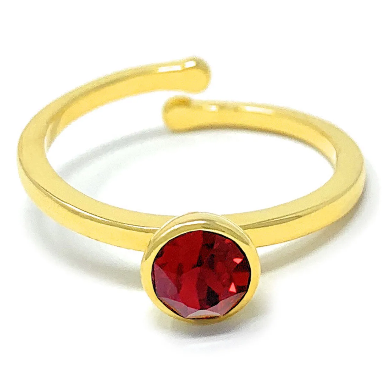 Harley Adjustable Ring with Red Siam Round Crystals from Swarovski Gold Plated
