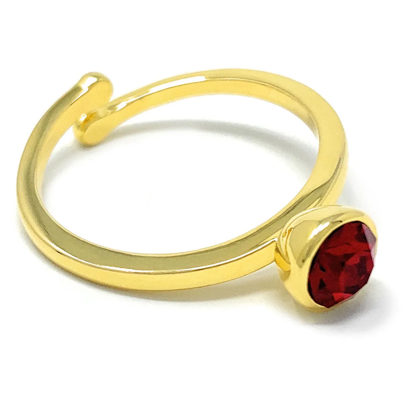 Harley Adjustable Ring with Red Siam Round Crystals from Swarovski Gold Plated