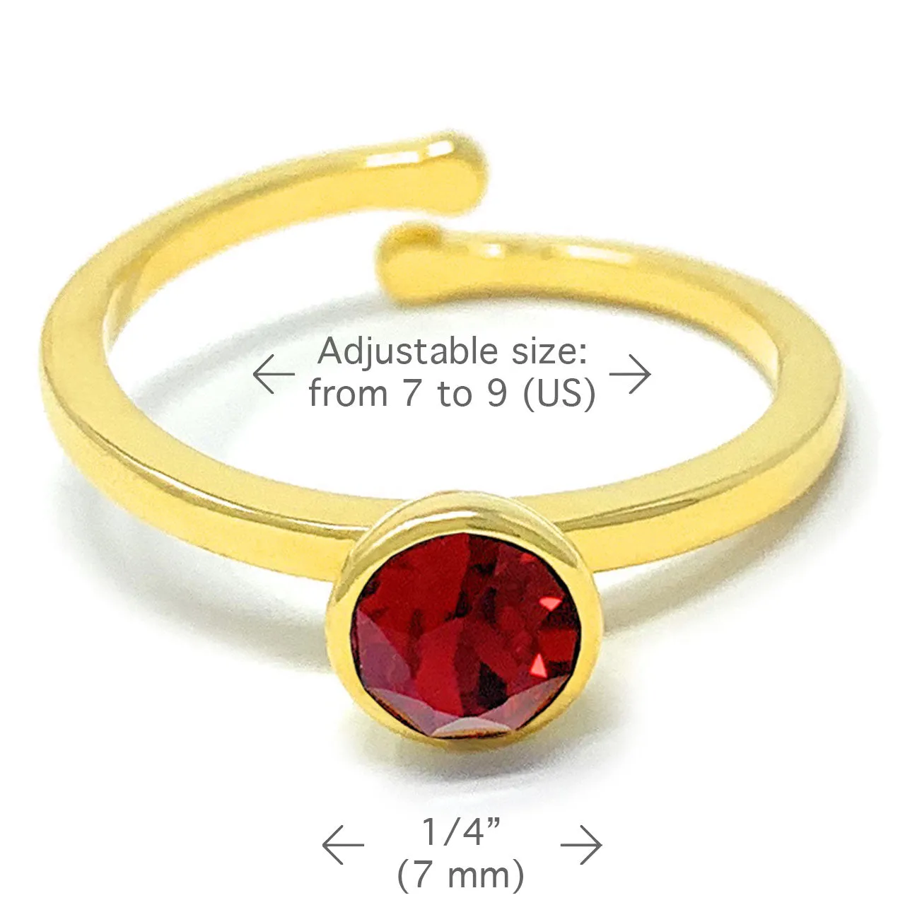 Harley Adjustable Ring with Red Siam Round Crystals from Swarovski Gold Plated