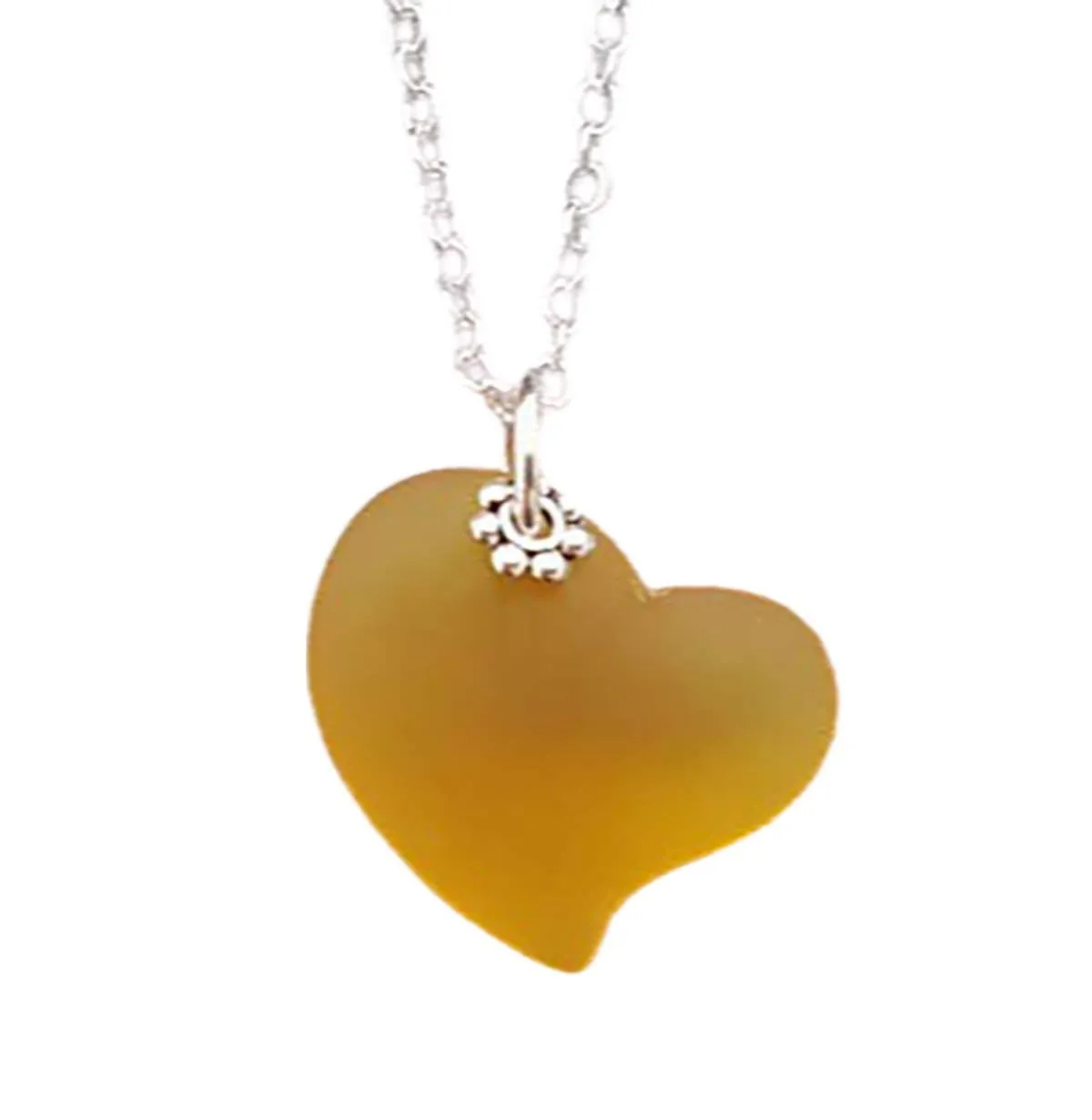 Hawaiian Jewelry Sea Glass Necklace, Heart Necklace Topaz Yellow Necklace Unique Beach Sea Glass Jewelry Birthday Gift (November Birthstone)