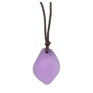 Hawaiian Jewelry Sea Glass Necklace, "Magical Color Changing" Puff Purple Leather Cord Necklace, Unisex Jewelry (February Birthstone)