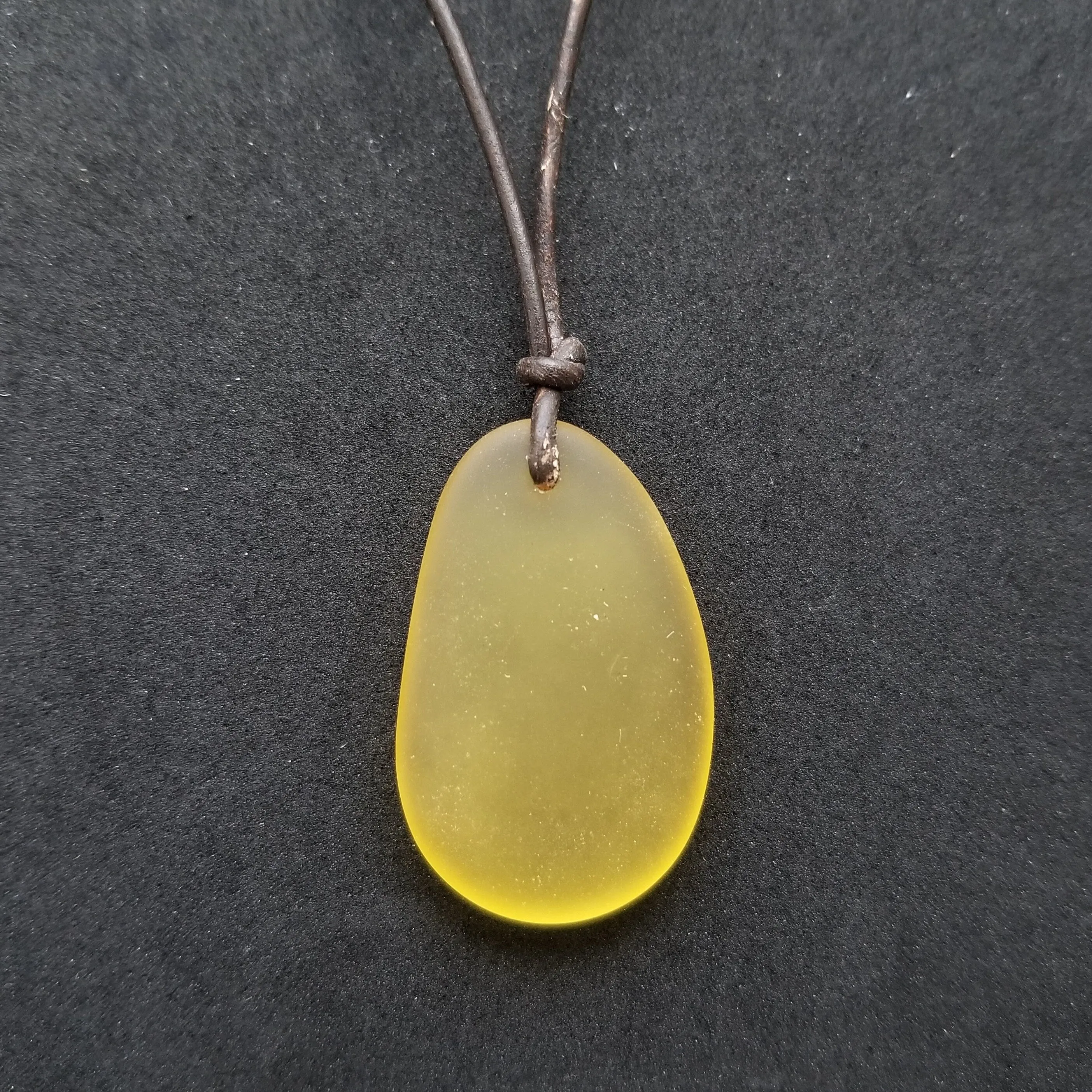 Hawaiian Jewelry Sea Glass Necklace, Yellow Necklace Leather Cord Necklace, Sea Glass Jewelry For Women Birthday Gift (November Birthstone)