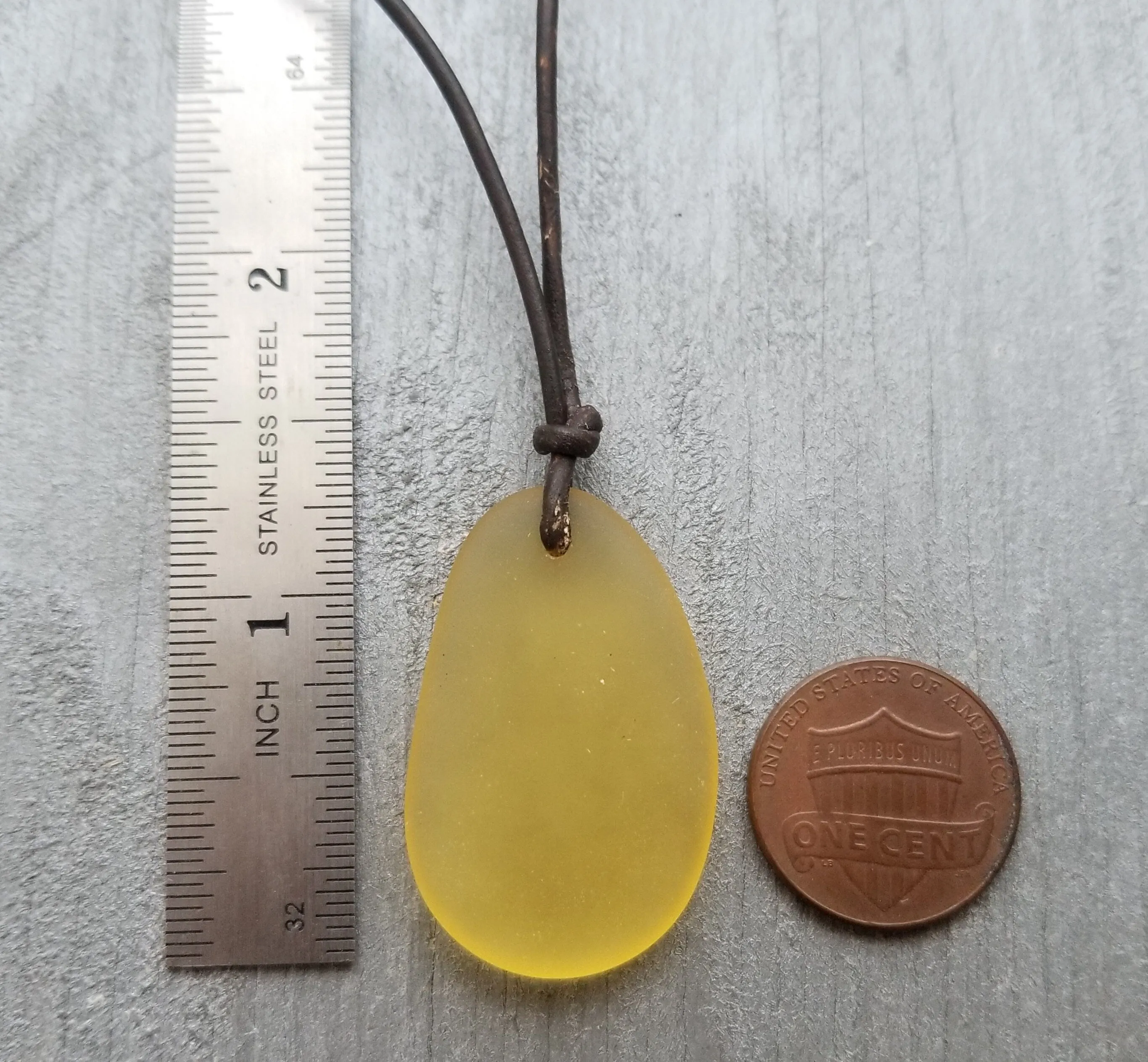 Hawaiian Jewelry Sea Glass Necklace, Yellow Necklace Leather Cord Necklace, Sea Glass Jewelry For Women Birthday Gift (November Birthstone)
