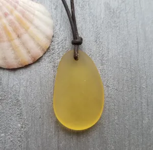 Hawaiian Jewelry Sea Glass Necklace, Yellow Necklace Leather Cord Necklace, Sea Glass Jewelry For Women Birthday Gift (November Birthstone)