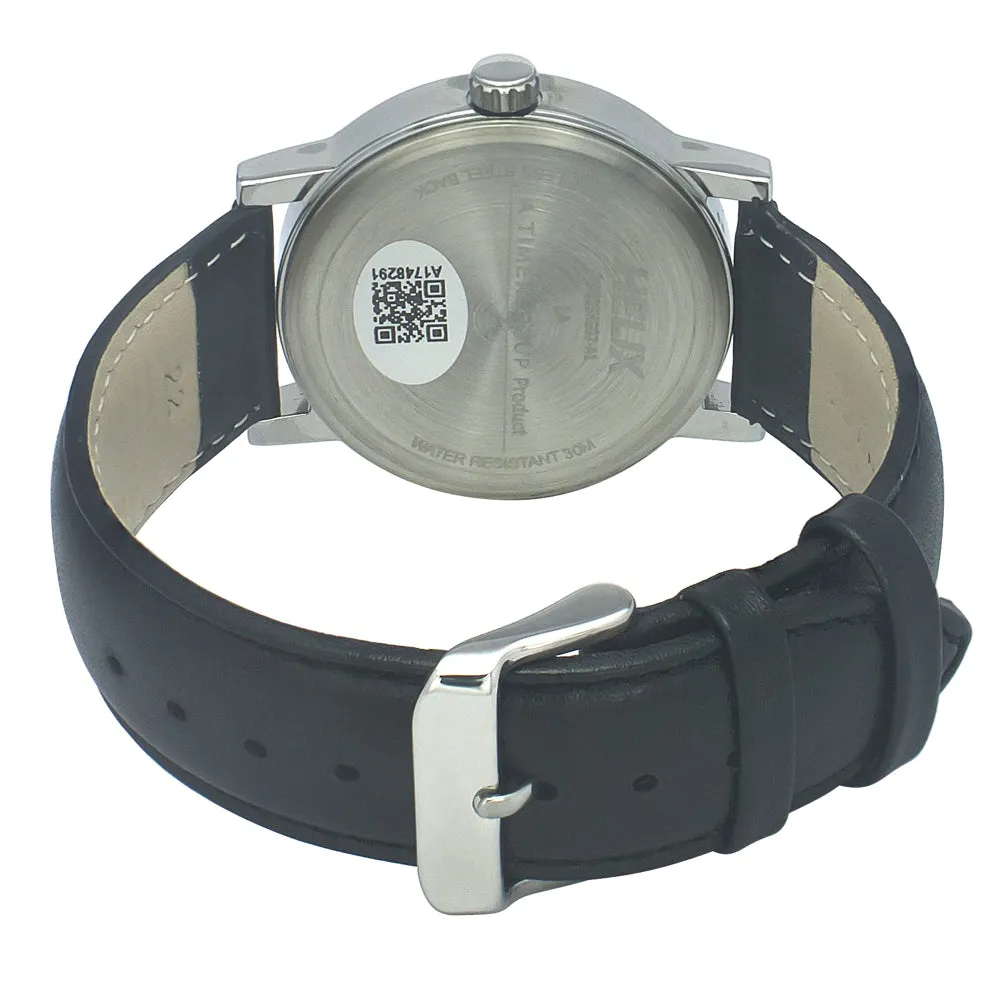 Helix By Timex Black Round Analog Leather Watch Men -TW035HG07