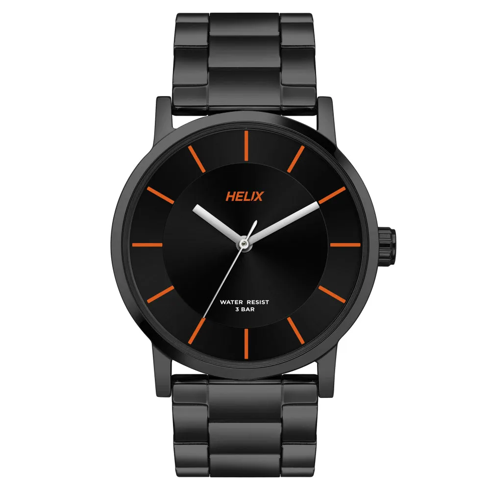 Helix By Timex Black Round Analog Stainless Steel Watch Men -TW035HG10