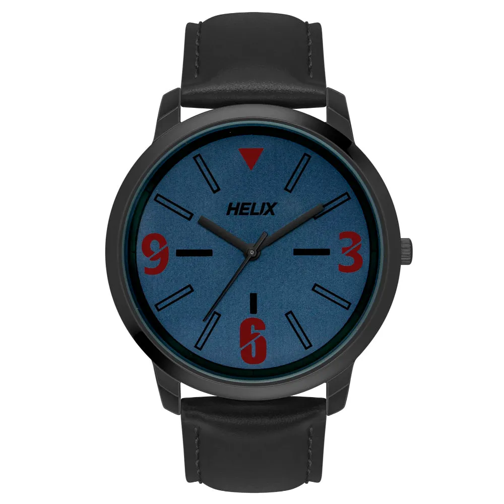 Helix By Timex Blue Round Analog Leather Watch Men -TW039HG02