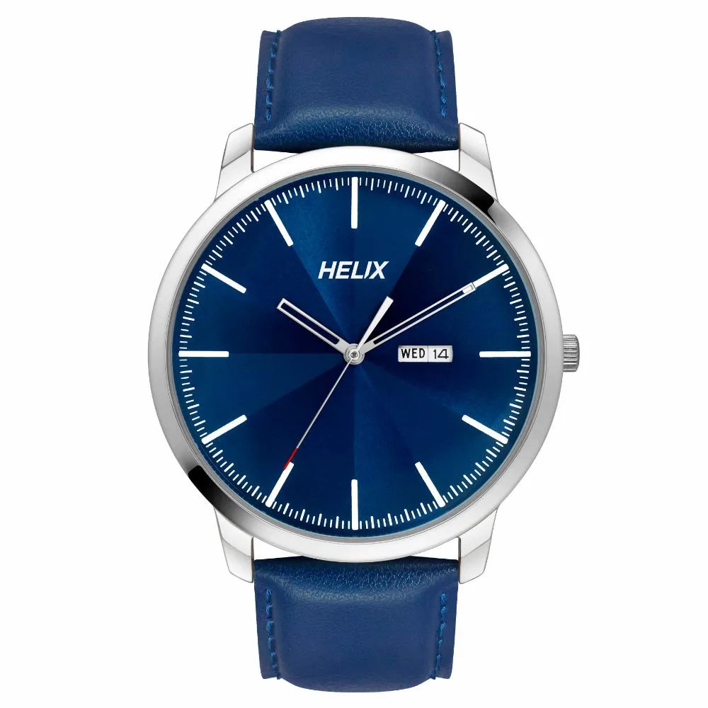 Helix By Timex Blue Round Analog Leather Watch Men -TW039HG13