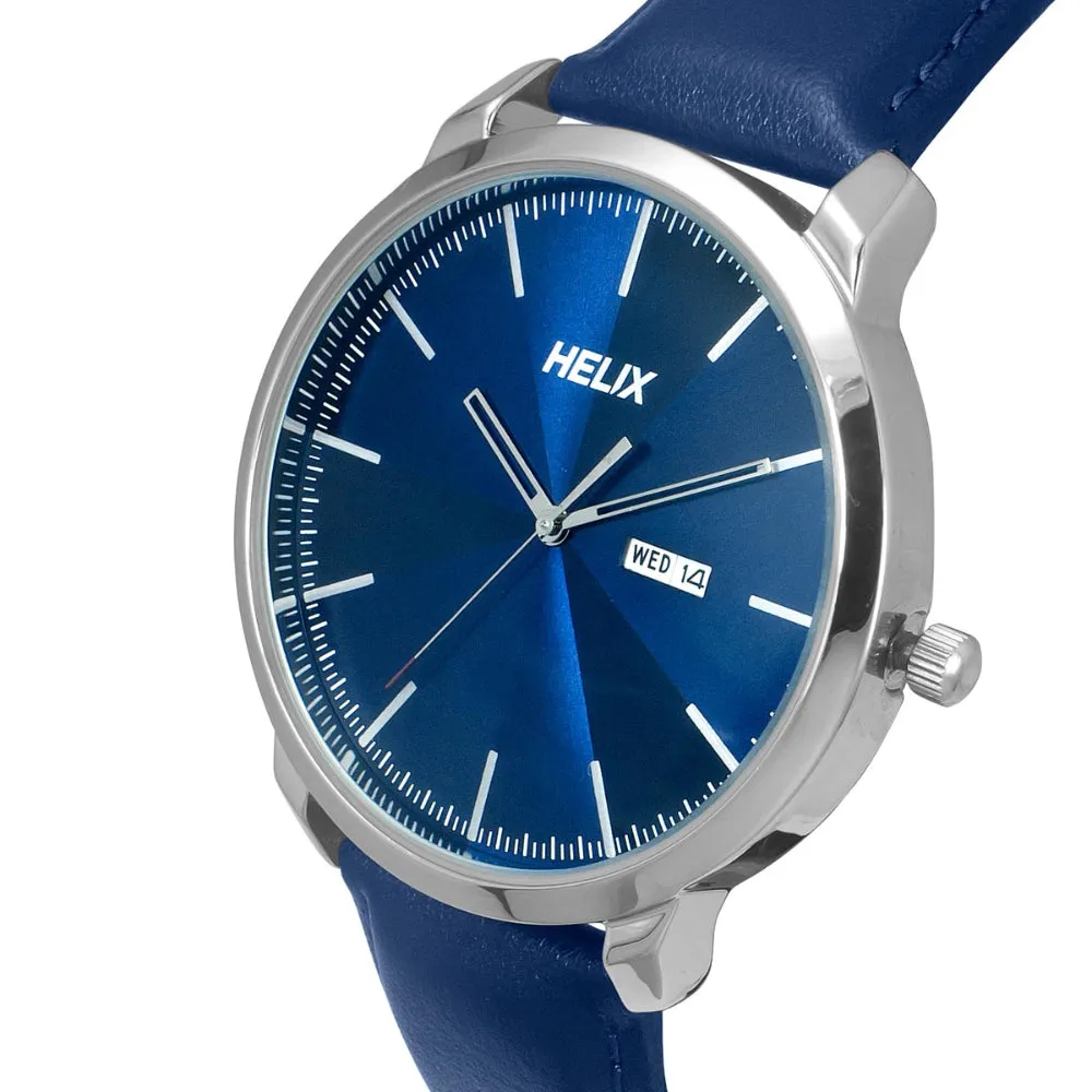Helix By Timex Blue Round Analog Leather Watch Men -TW039HG13
