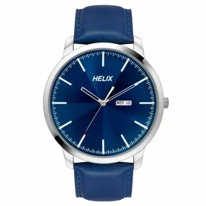Helix By Timex Blue Round Analog Leather Watch Men -TW039HG13