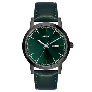 Helix By Timex Green Round Analog Leather Watch Men -TW047HG04