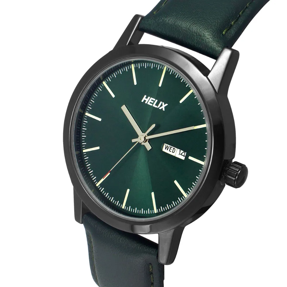 Helix By Timex Green Round Analog Leather Watch Men -TW047HG04