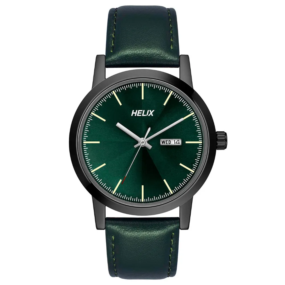 Helix By Timex Green Round Analog Leather Watch Men -TW047HG04