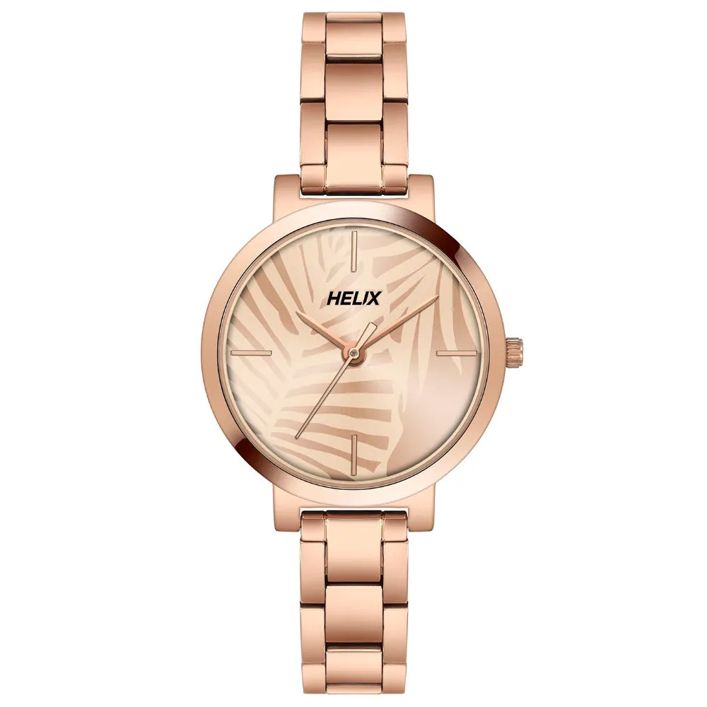 Helix By Timex Rose Gold Round Analog Stainless Steel Watch Women -TW041HL18