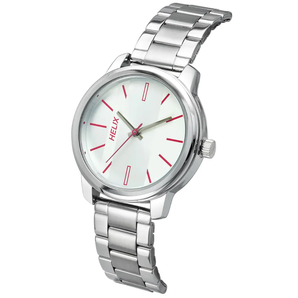 Helix By Timex Silver Round Analog Brass Watch Women -TW048HL05