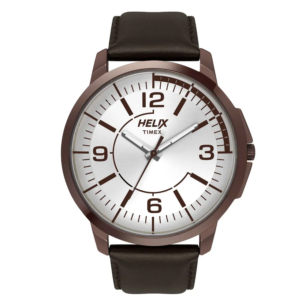 Helix By Timex Silver Round Analog Leather Watch Men -TW027HG17