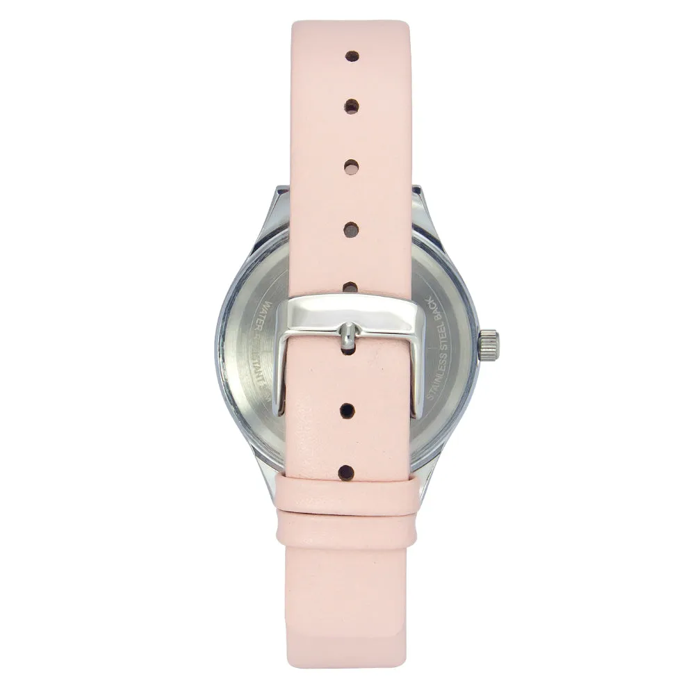 Helix By Timex Silver Round Analog Leather Watch Women -TW049HL00