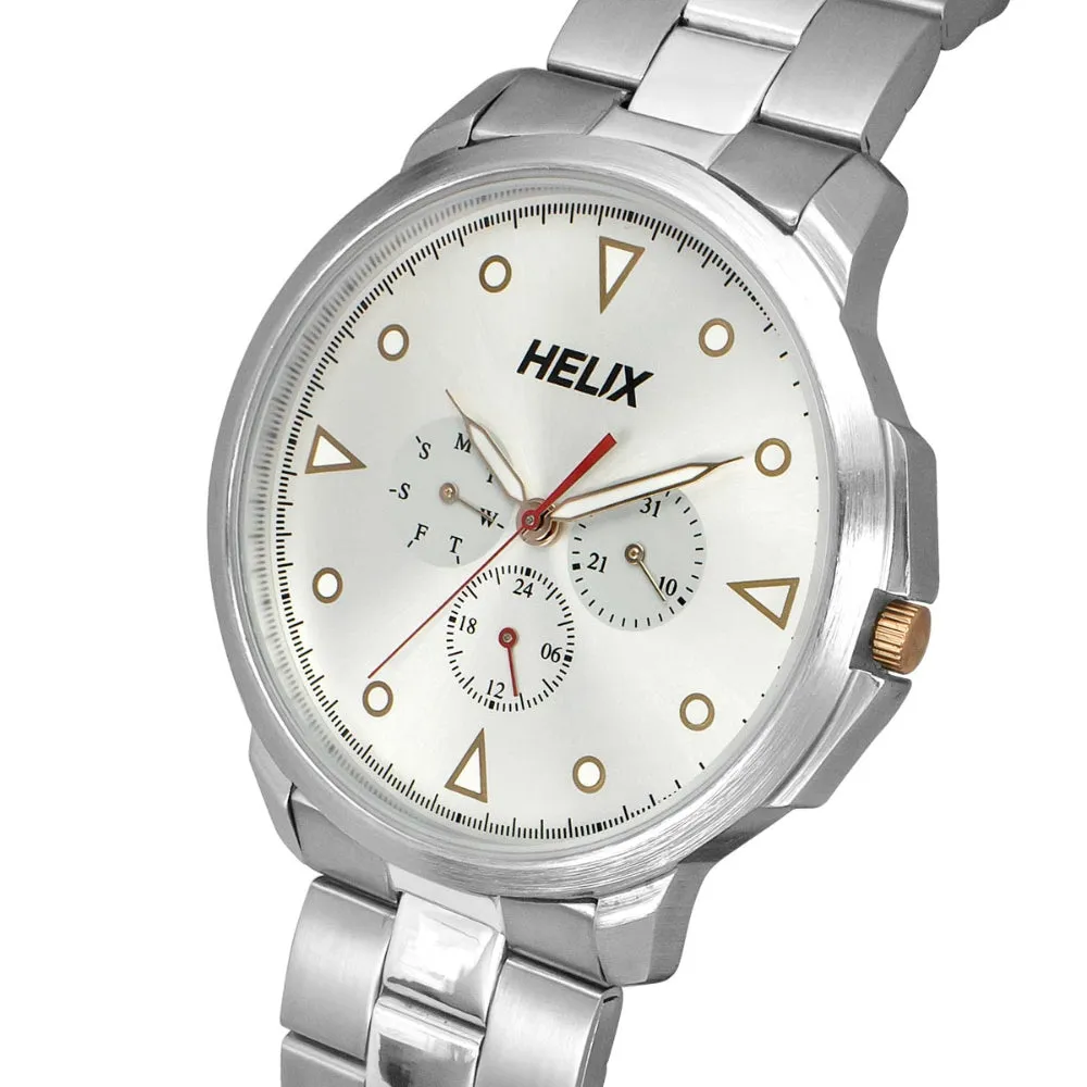 Helix By Timex Silver Round Analog Stainless Steel Watch Men -TW027HG35