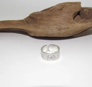 Hibiscus  Adjustable stamped ring, flower lover aluminum ring, inspiration rings, adjustable silver ring, stamped jewelry,