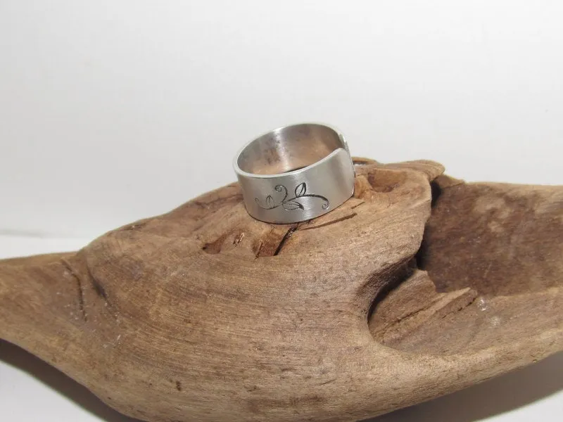 Hibiscus  Adjustable stamped ring, flower lover aluminum ring, inspiration rings, adjustable silver ring, stamped jewelry,