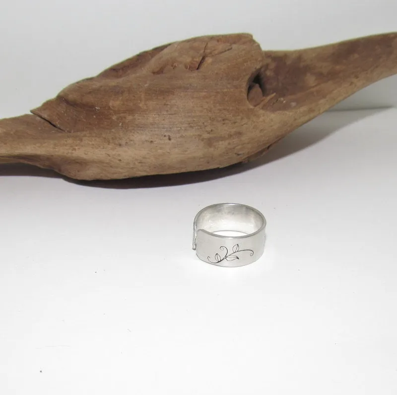 Hibiscus  Adjustable stamped ring, flower lover aluminum ring, inspiration rings, adjustable silver ring, stamped jewelry,