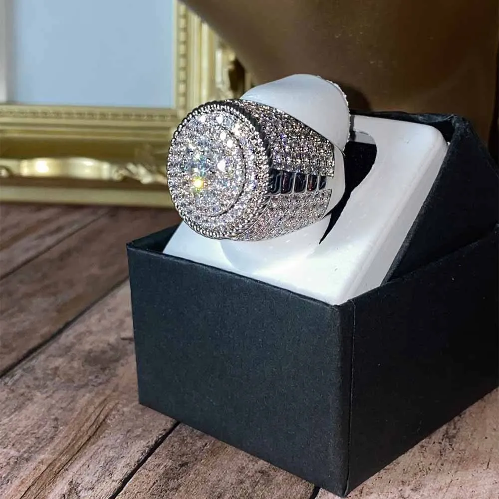 Hip Hop 14k Gold Plated Man Big Finger Rings Full Of Cz Diamond Gold Rings Full Cubic Zircon Ring For Mens