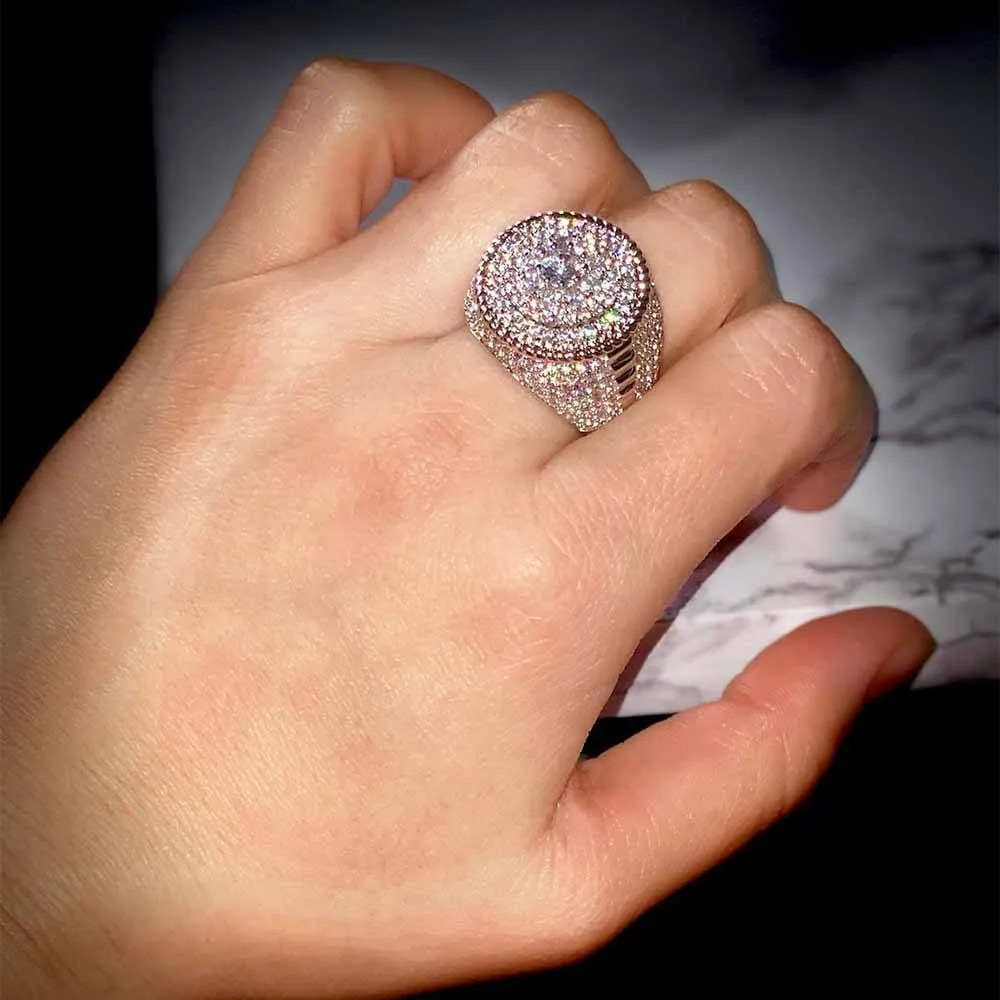 Hip Hop 14k Gold Plated Man Big Finger Rings Full Of Cz Diamond Gold Rings Full Cubic Zircon Ring For Mens
