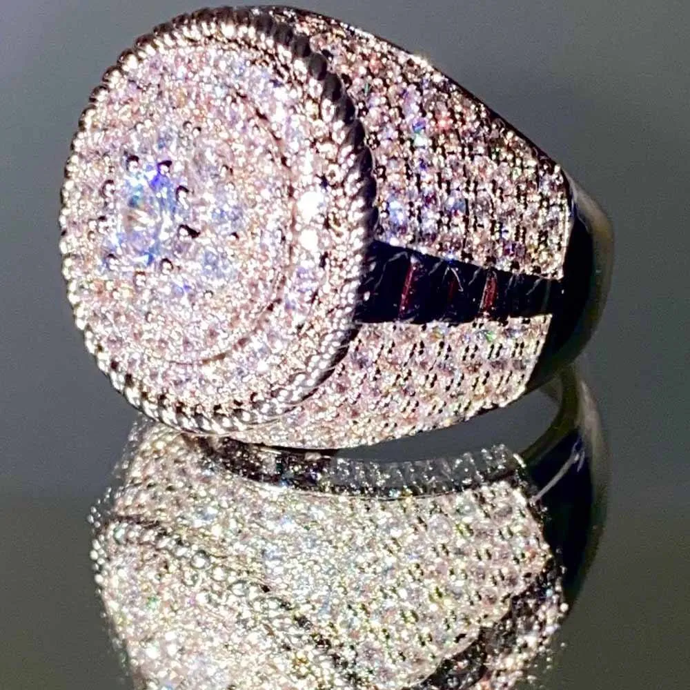 Hip Hop 14k Gold Plated Man Big Finger Rings Full Of Cz Diamond Gold Rings Full Cubic Zircon Ring For Mens