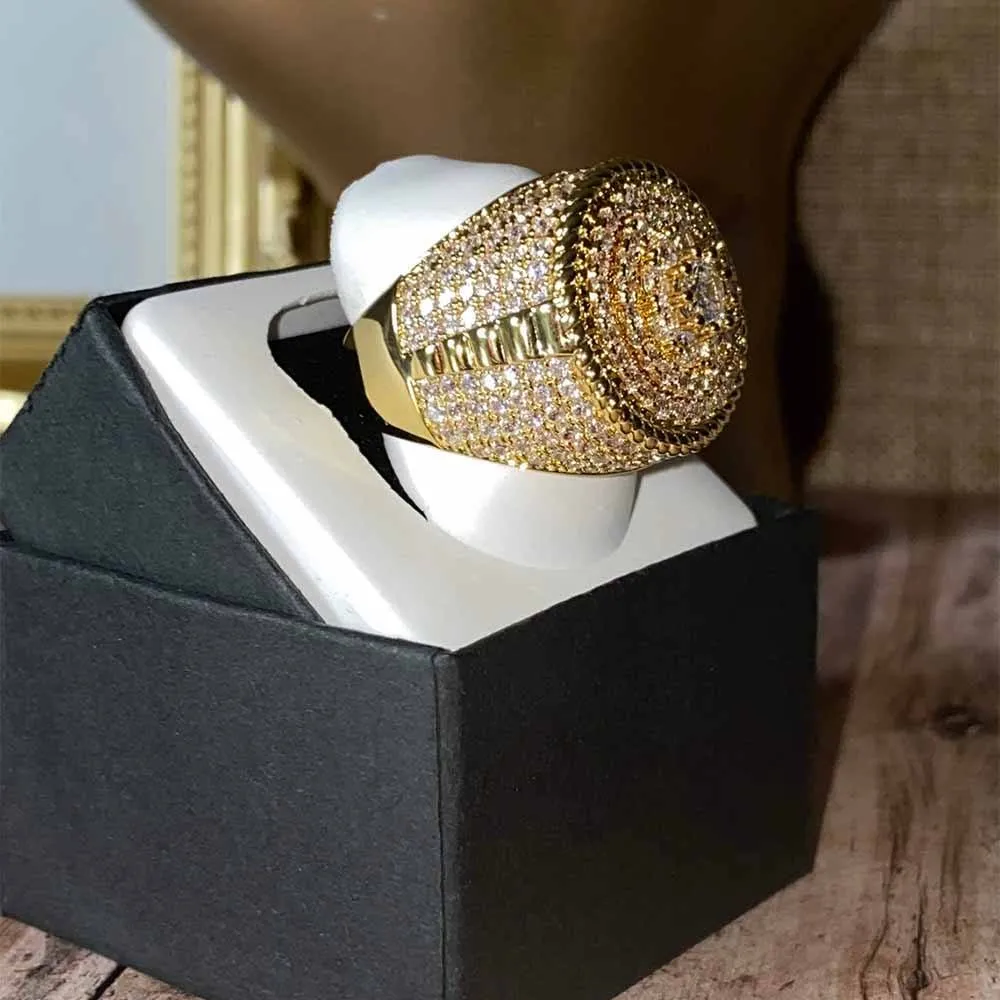 Hip Hop 14k Gold Plated Man Big Finger Rings Full Of Cz Diamond Gold Rings Full Cubic Zircon Ring For Mens