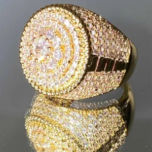 Hip Hop 14k Gold Plated Man Big Finger Rings Full Of Cz Diamond Gold Rings Full Cubic Zircon Ring For Mens