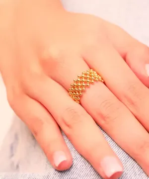 Honeycomb Net Adjustable Ring Gold Plated AR52