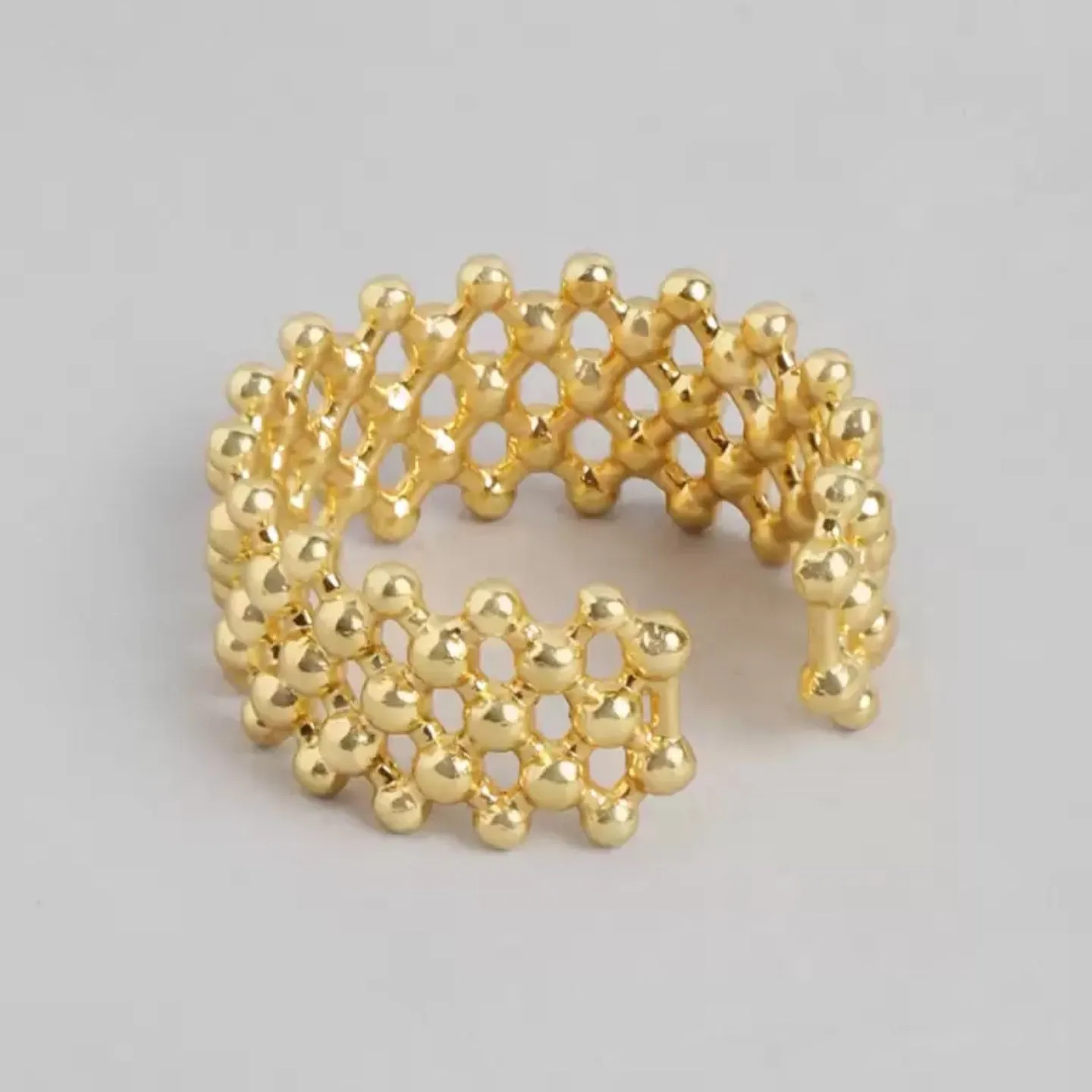 Honeycomb Net Adjustable Ring Gold Plated AR52