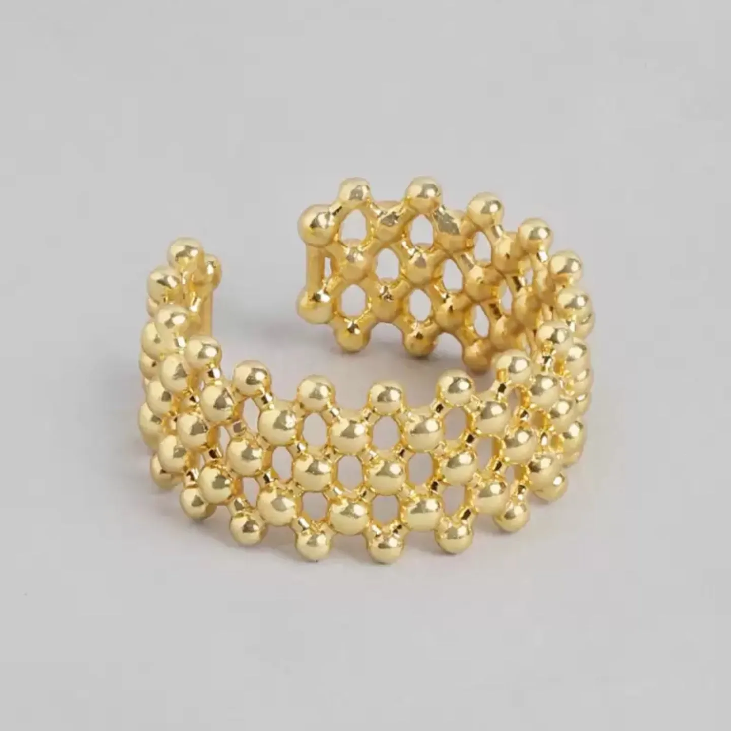 Honeycomb Net Adjustable Ring Gold Plated AR52