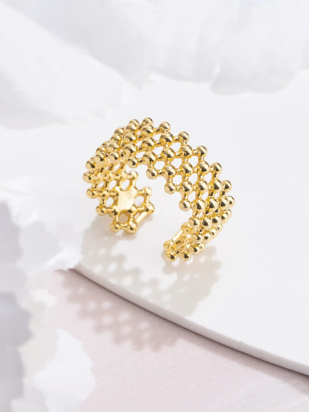 Honeycomb Net Adjustable Ring Gold Plated AR52