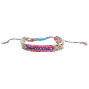 Jane Marie Kids Hot Pink, Lime, Aqua, Navy Woven Band With Gold Accent Edge Bracelet